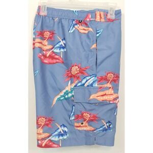 Chaps‎ Mens Size Large Floral Hawaiian Swim Trunks Shorts Blue 34x8 EUC